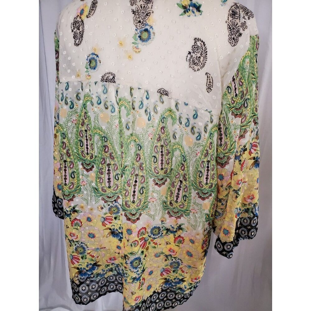 Anthropologie Figueroa & Flower Blouse Top 2XL Boho Tunic Button Up Sheer Floral - Picture 9 of 16